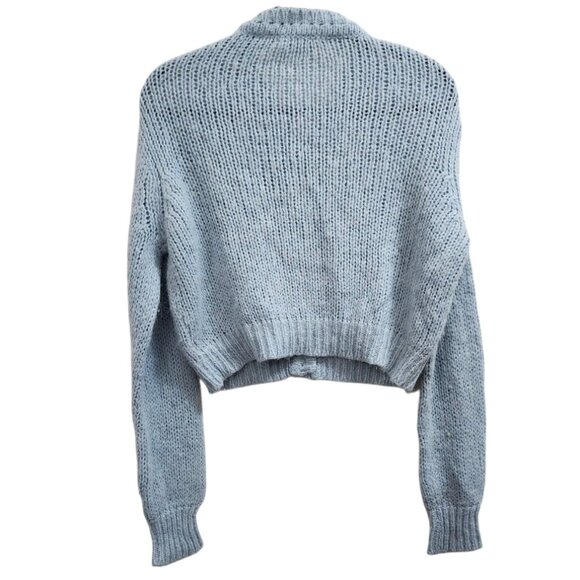 Merge Blue Ribbed Knit Button Front Cardigan Women’s V-Neck Long Sleeve Sweater - Picture 4 of 10